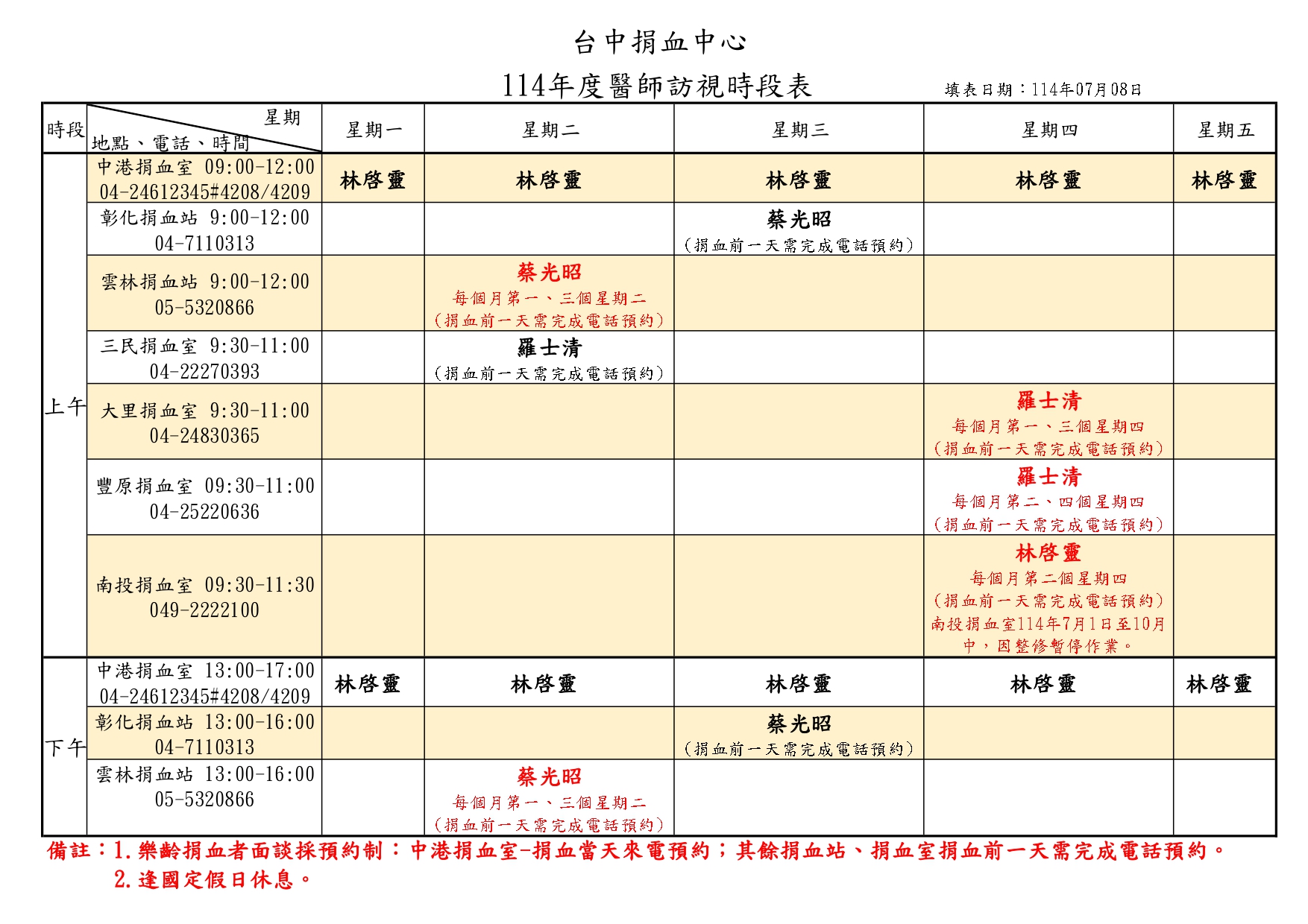 樂齡捐血醫師訪視時間表